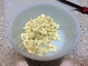 Big pile of chopped garlic